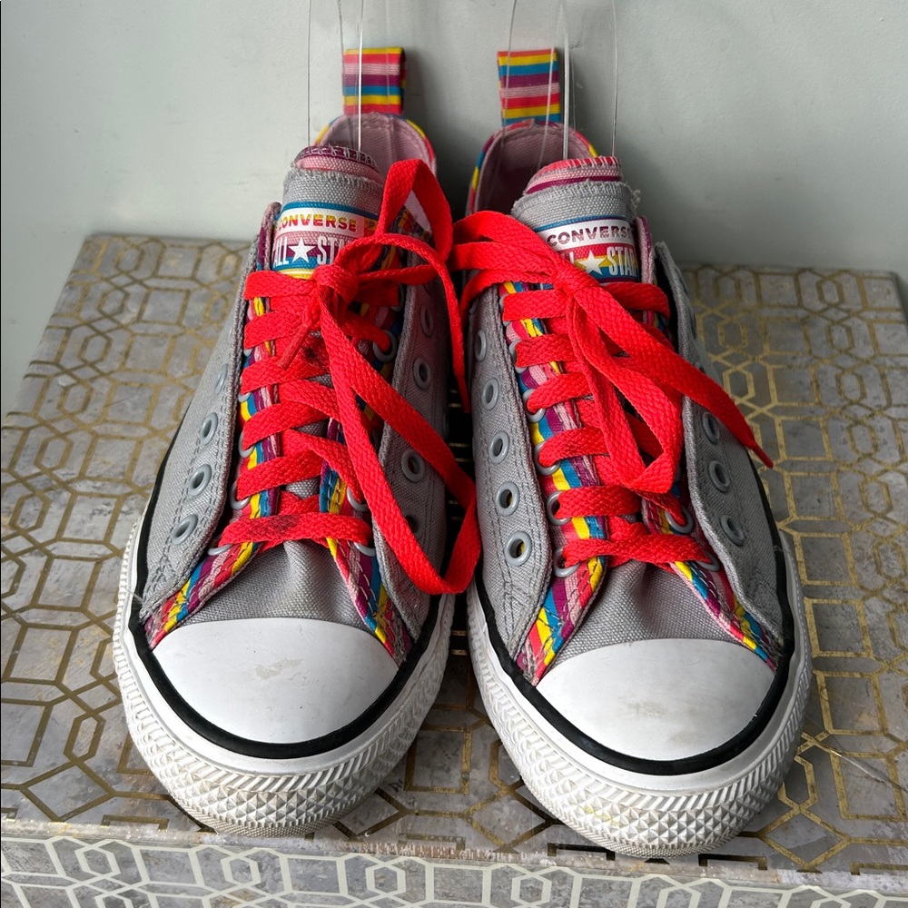 Converse Grey Rainbow Stripe Sneakers Youth size 5 Women's size 7